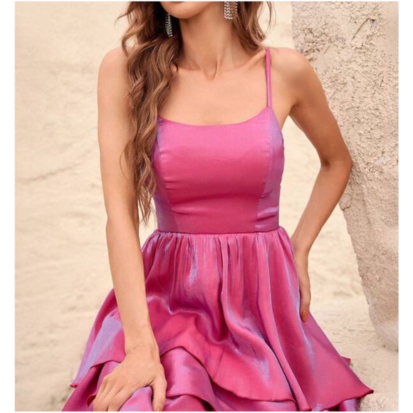 Luxe Pink Tiered Evening Formal Prom Wedding Dress - Picture 5 of 9